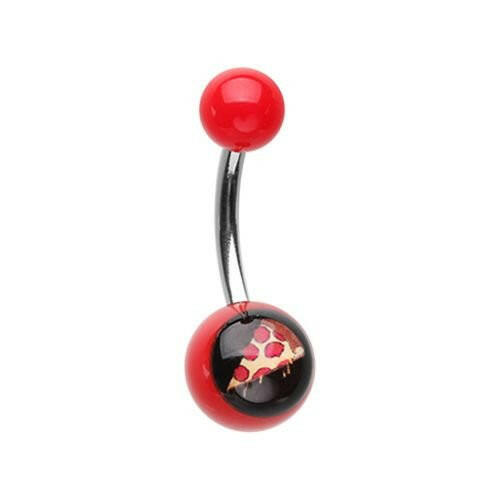 Feed me Pizza Acrylic Logo Belly Button Ring.