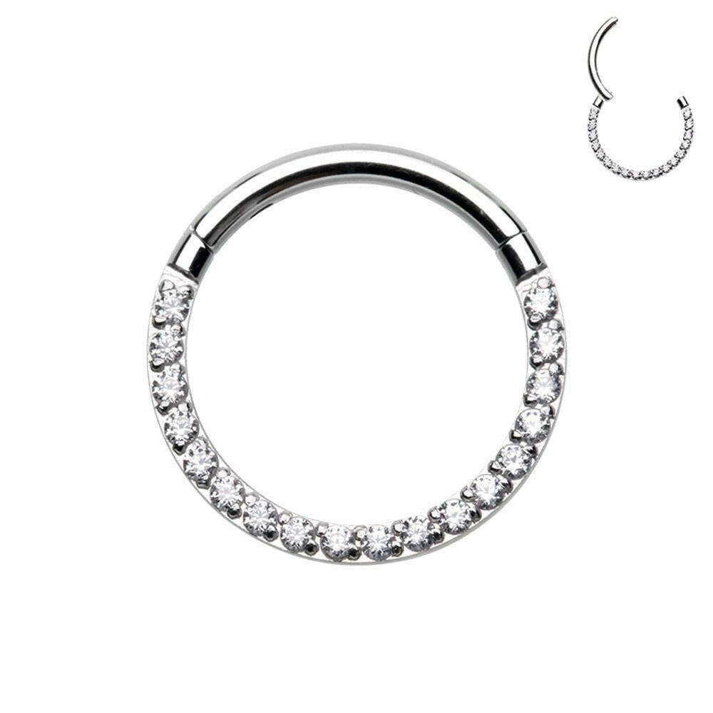 Front Facing Multi Gem Steel Seamless Hinged Clicker Ring.