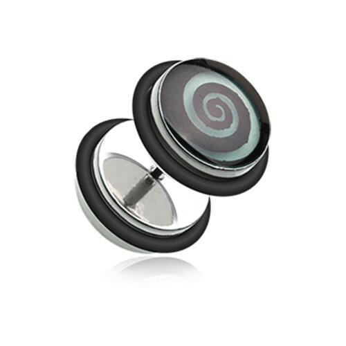 Glow in the Dark Hypnotic Swirl Steel Fake Plug with O-Rings.