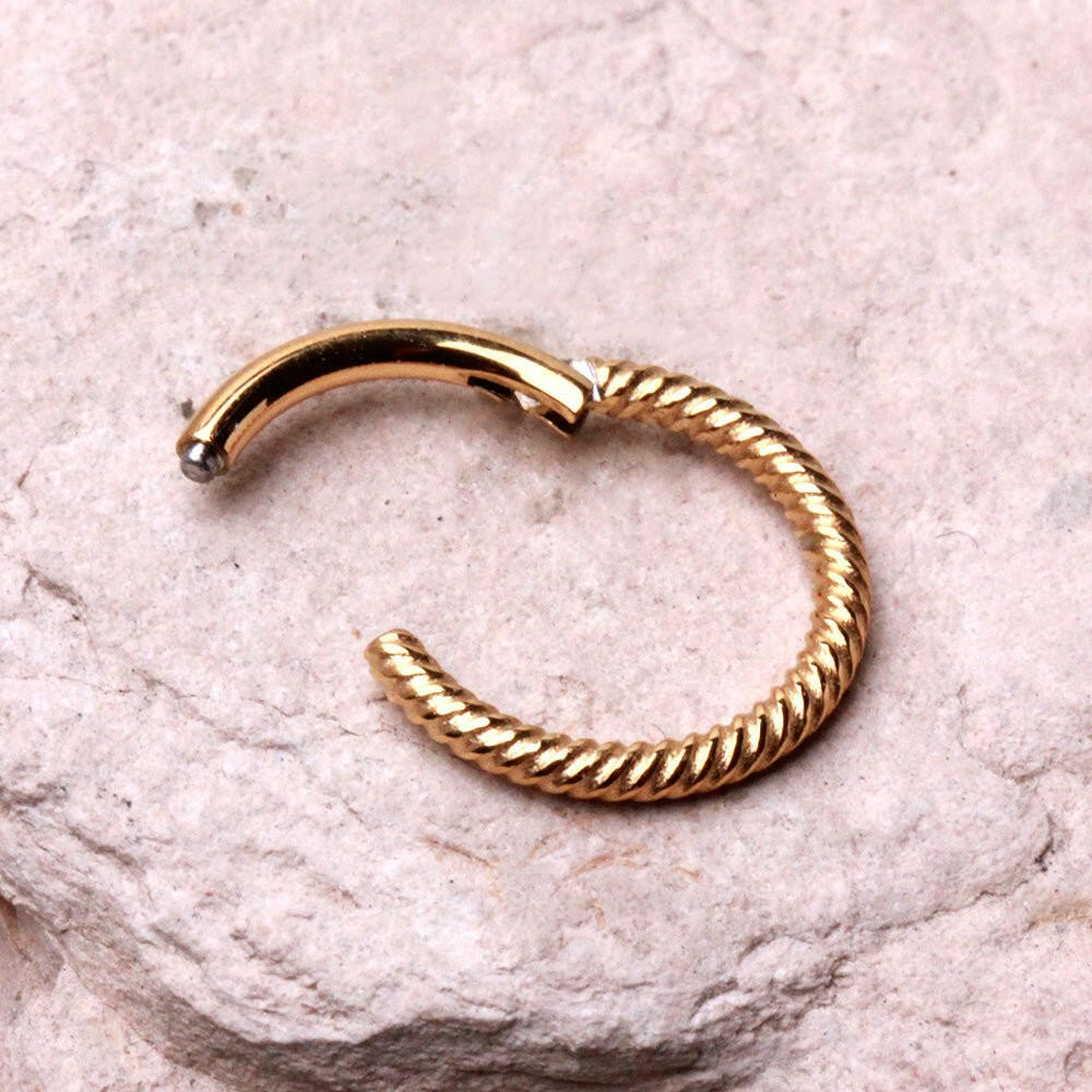 Gold Plated 316L Stainless Steel Rope Design Clicker Ring - Impulse Piercings