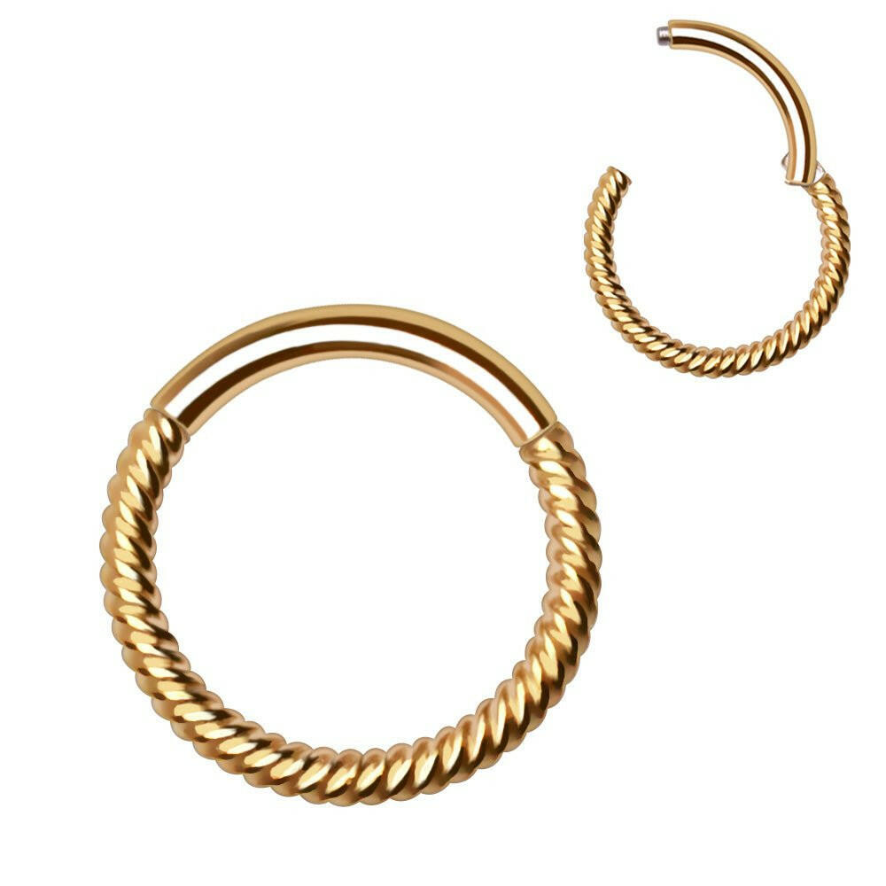 Gold Plated 316L Stainless Steel Rope Design Clicker Ring - Impulse Piercings