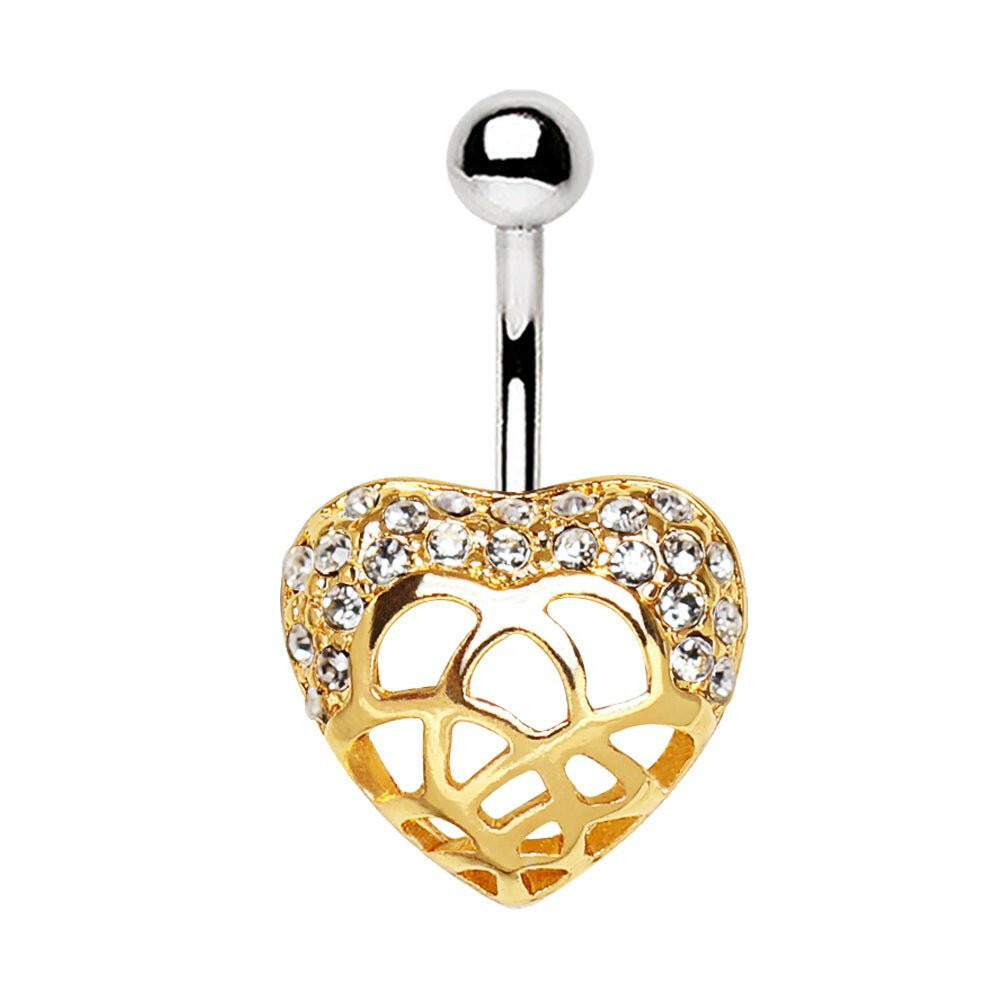 Gold Plated 3D Lovely Heart Navel Ring.