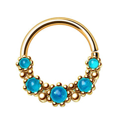 Gold Plated Aqua Synthetic Opal Seamless Ring.