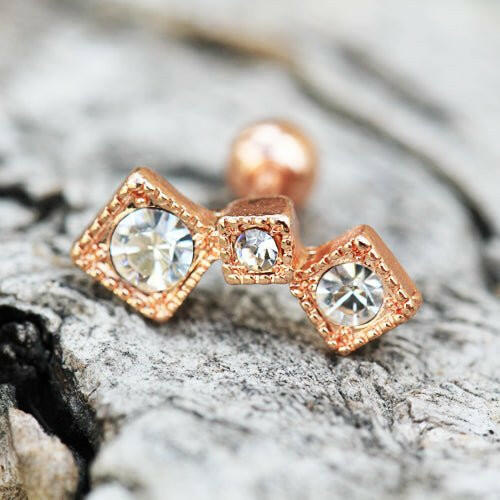 Gold Plated Art of Brilliance Triple Square Drop Cartilage Earring - Impulse Piercings