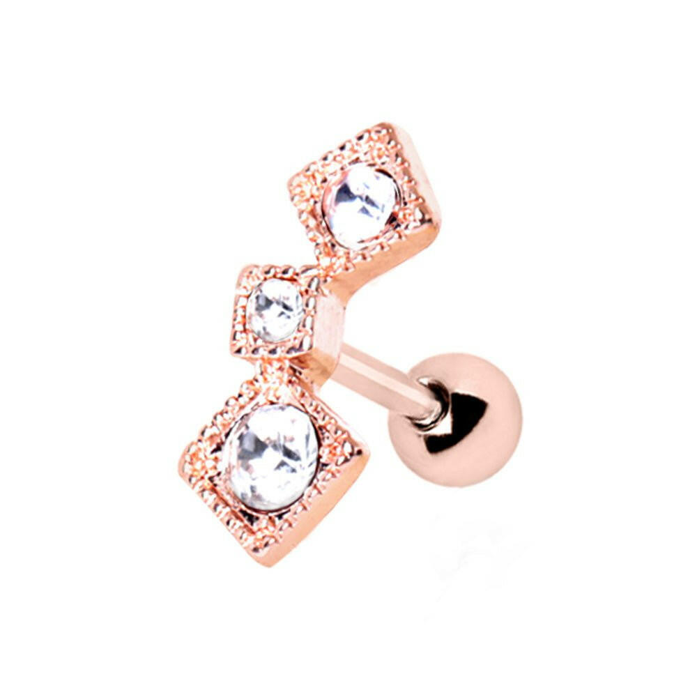 Gold Plated Art of Brilliance Triple Square Drop Cartilage Earring.