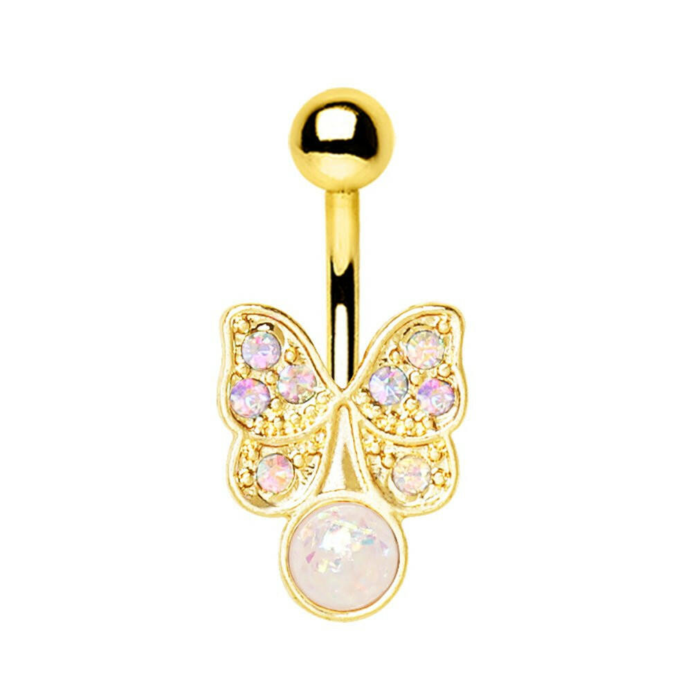 Gold Plated Aurora Butterfly with Synthetic Opal Navel Ring.