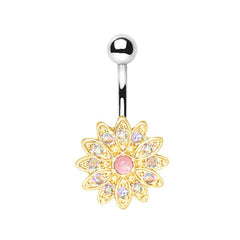 Gold Plated Aurora Flower Charm Navel Ring.