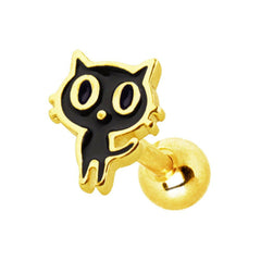 Gold Plated Black Alley Cat Cartilage Earring.