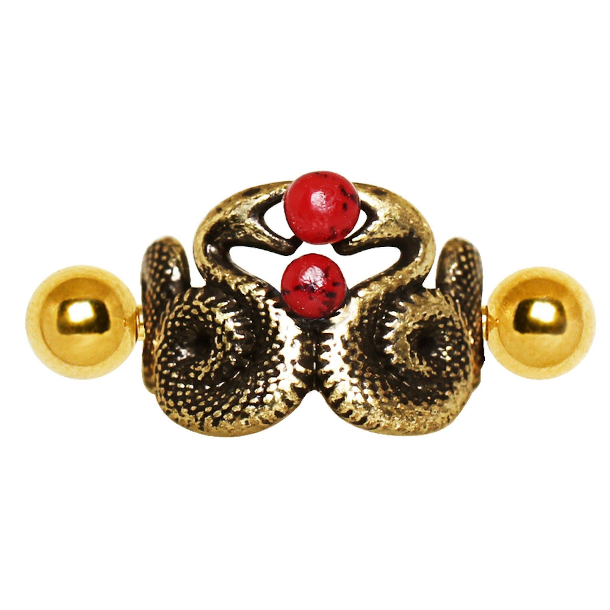 Gold Plated Blood Drop Double Snake Cartilage Cuff Earring.