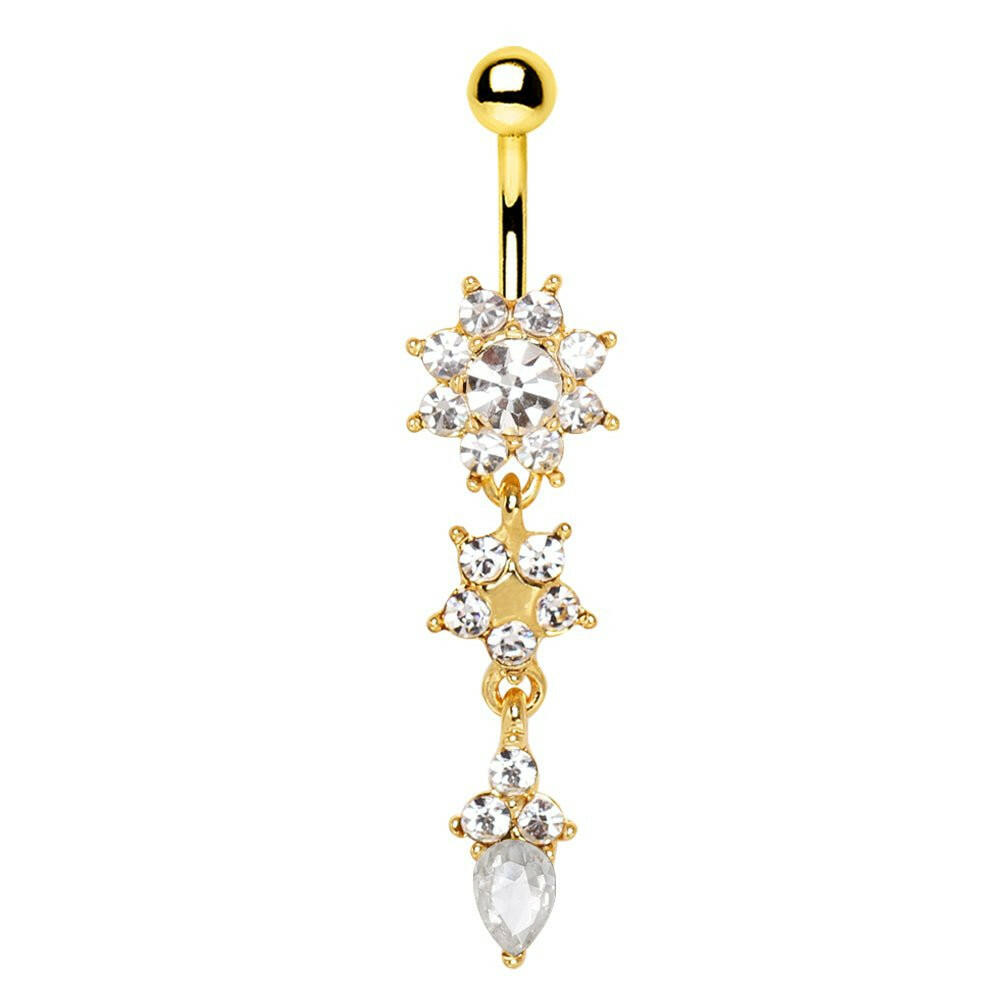 Gold Plated Cascading Flower Navel Ring.