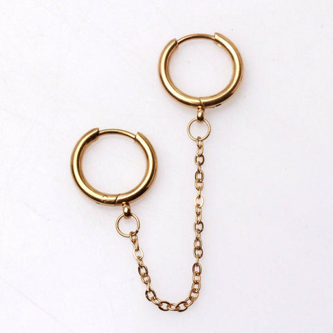 Gold Plated Chained Double Clicker Rings Cartilage Earring