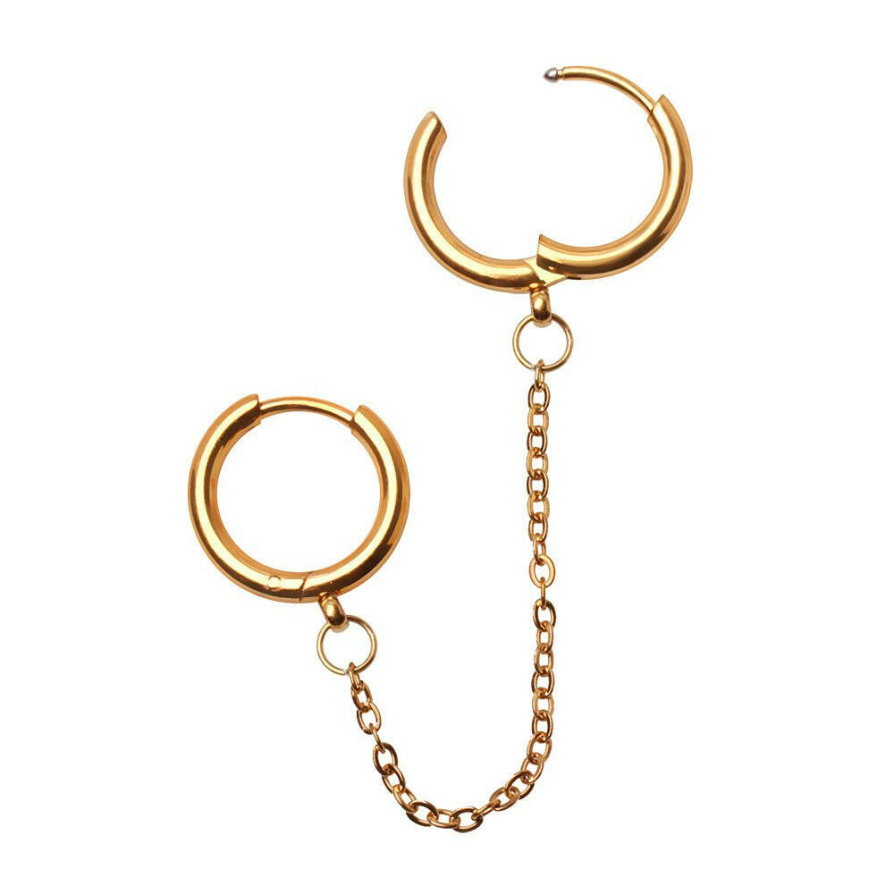 Gold Plated Chained Double Clicker Rings Cartilage Earring