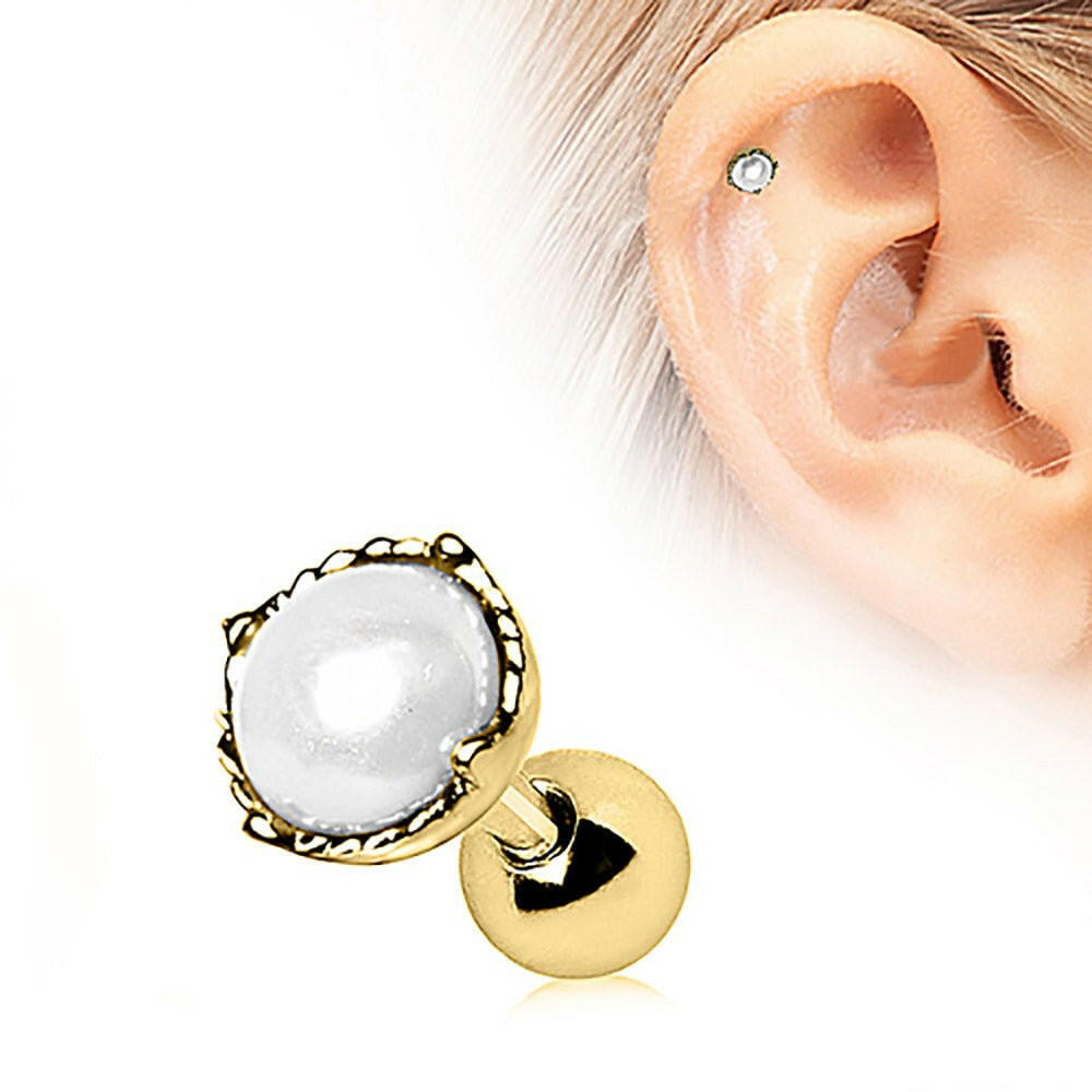 Gold Plated Crown Pearl Cartilage Earring - Impulse Piercings