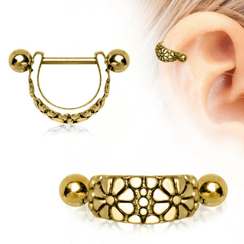 Gold Plated Daisy Ear Cuff Cartilage Earring - Impulse Piercings