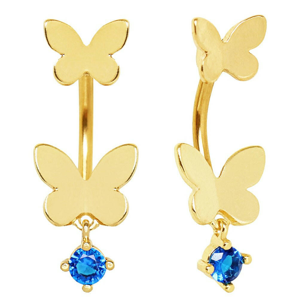 Gold Plated Double Butterfly Navel Ring.