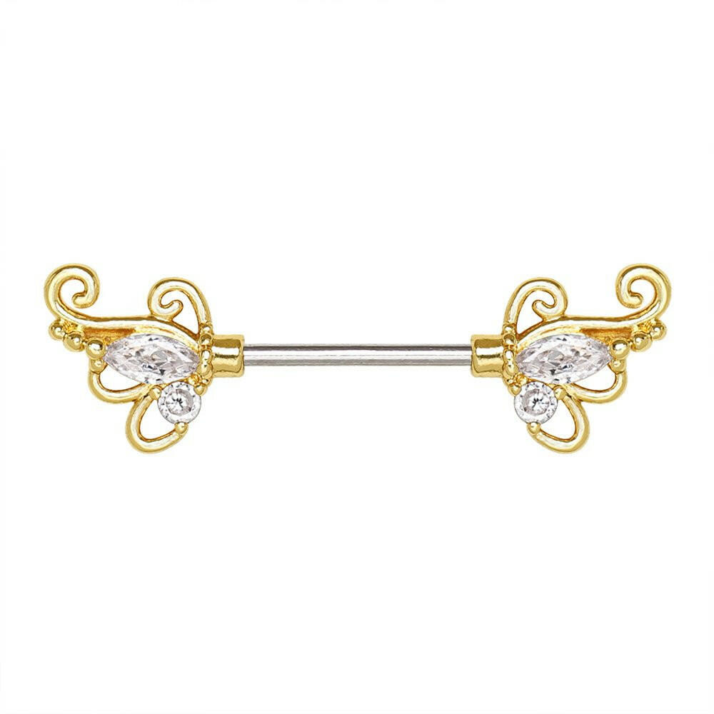 Gold Plated Exotic Butterfly Nipple Bar.