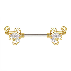 Gold Plated Exotic Butterfly Nipple Bar.