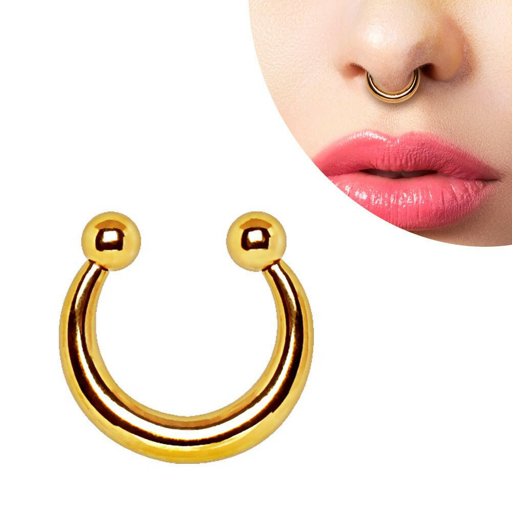 Gold Plated Fake Septum Clicker with Removable Balls.