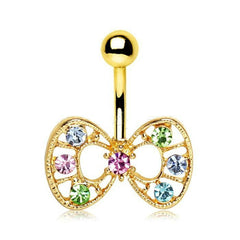 Gold Plated Fancy Multi-Jeweled Bow Navel Ring.