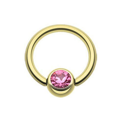 Gold Plated Gem Ball Captive Bead Ring.