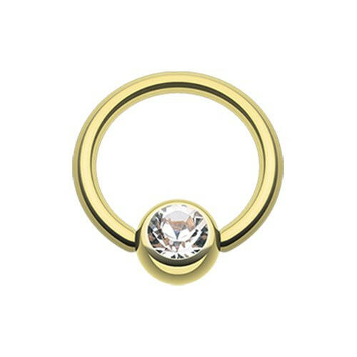 Gold Plated Gem Ball Captive Bead Ring.