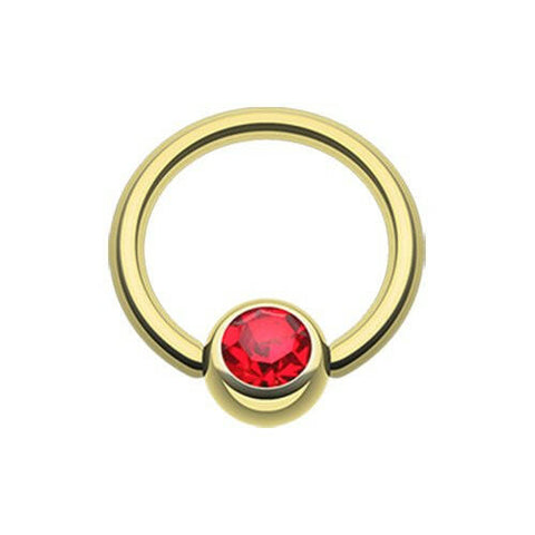 Gold Plated Gem Ball Captive Bead Ring.