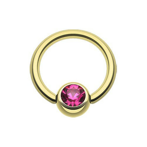 Gold Plated Gem Ball Captive Bead Ring.