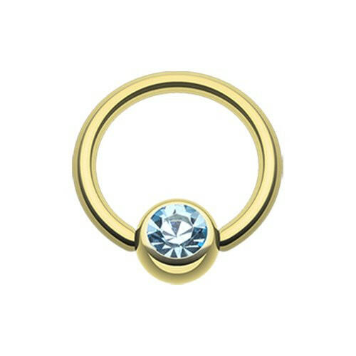 Gold Plated Gem Ball Captive Bead Ring.