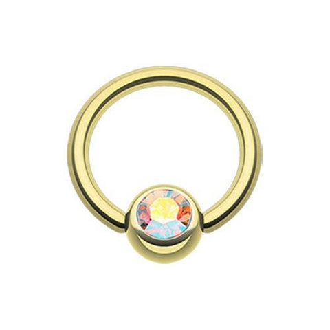 Gold Plated Gem Ball Captive Bead Ring.