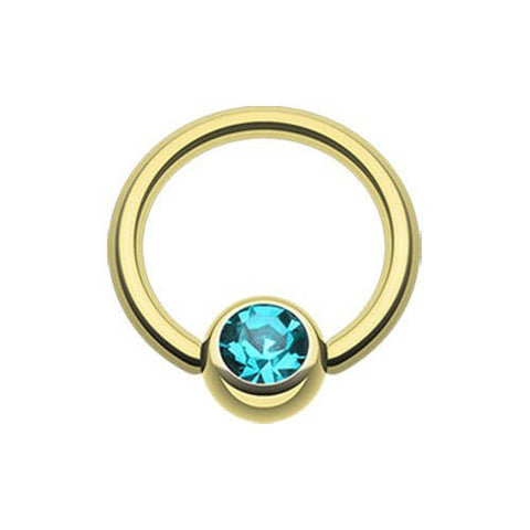 Gold Plated Gem Ball Captive Bead Ring.