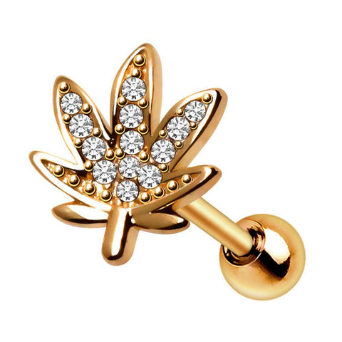 Gold Plated Glittering Pot Leaf Cartilage Earring