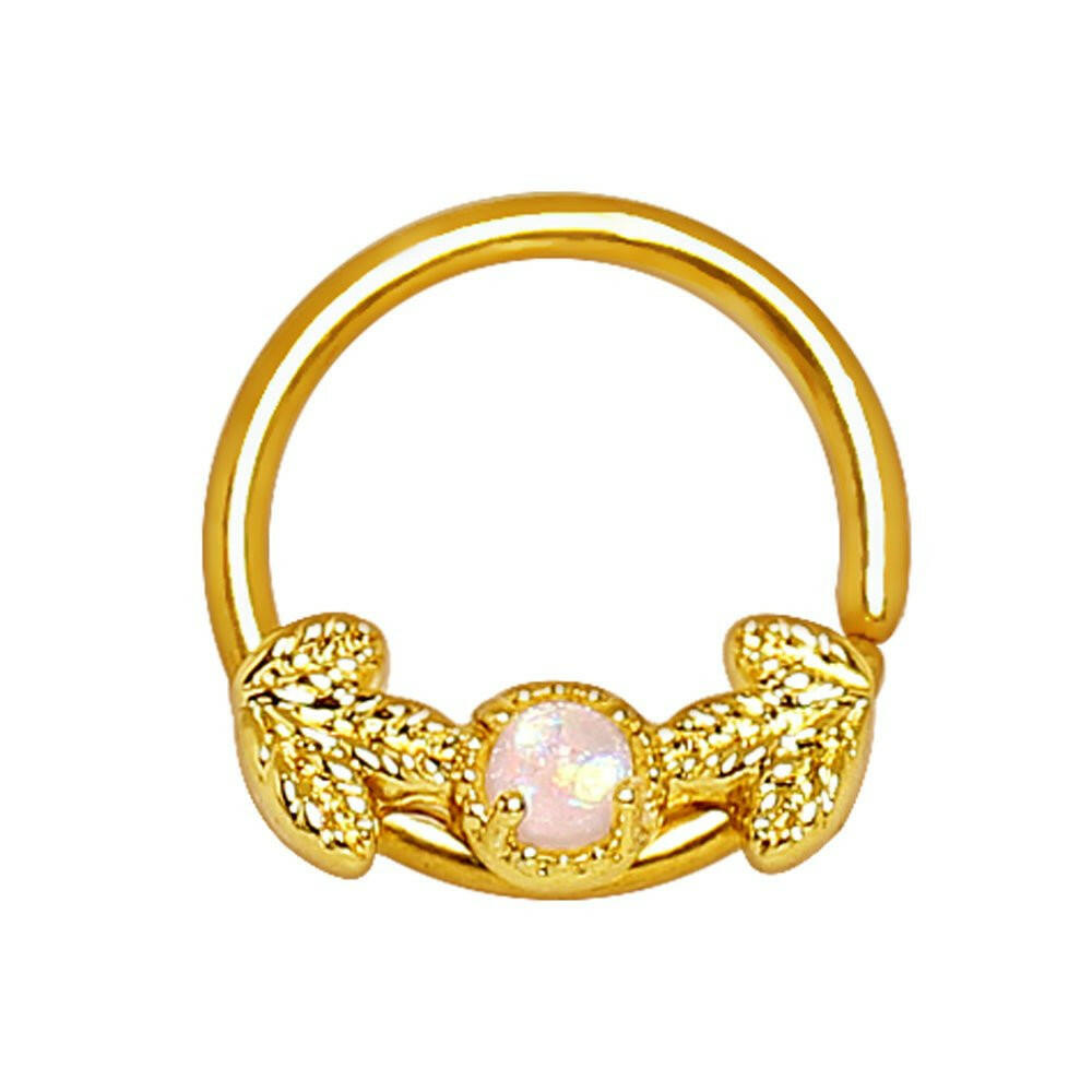 Gold Plated Golden Leaf and Opal Seamless Ring / Septum Ring.