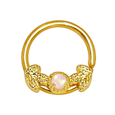 Gold Plated Golden Leaf and Opal Seamless Ring / Septum Ring.