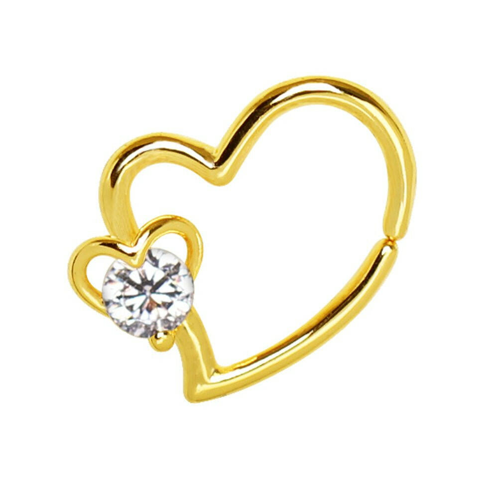 Gold Plated Heart Cartilage Earring with Jeweled Heart.