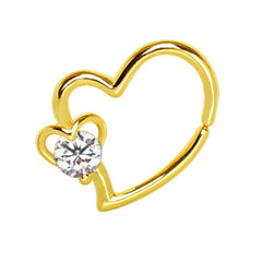 Gold Plated Heart Cartilage Earring with Jeweled Heart.