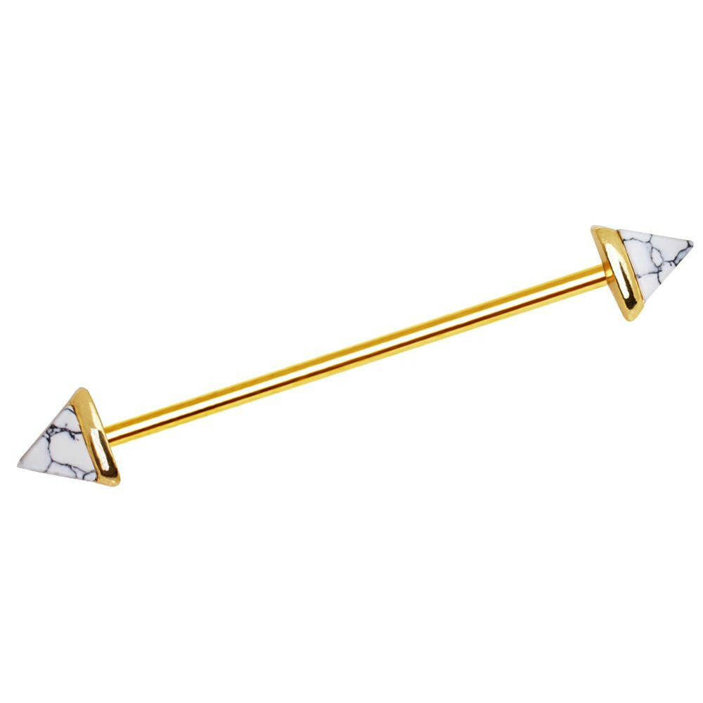 Gold Plated Howlite Triangle Industrial Barbell.