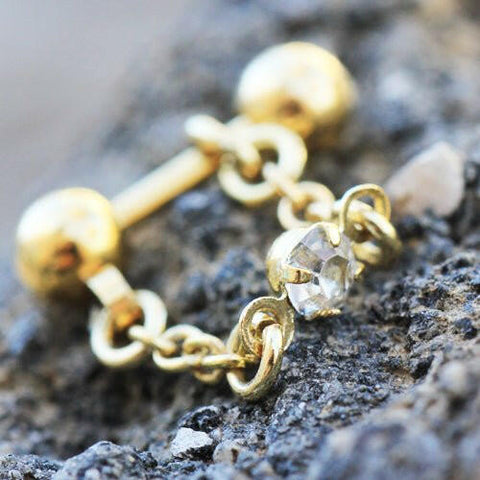 Gold Plated Jeweled Chain Wrap Cartilage Earring - Impulse Piercings