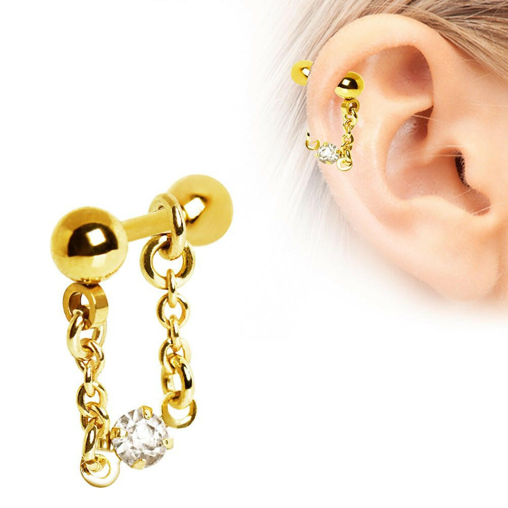 Gold Plated Jeweled Chain Wrap Cartilage Earring - Impulse Piercings