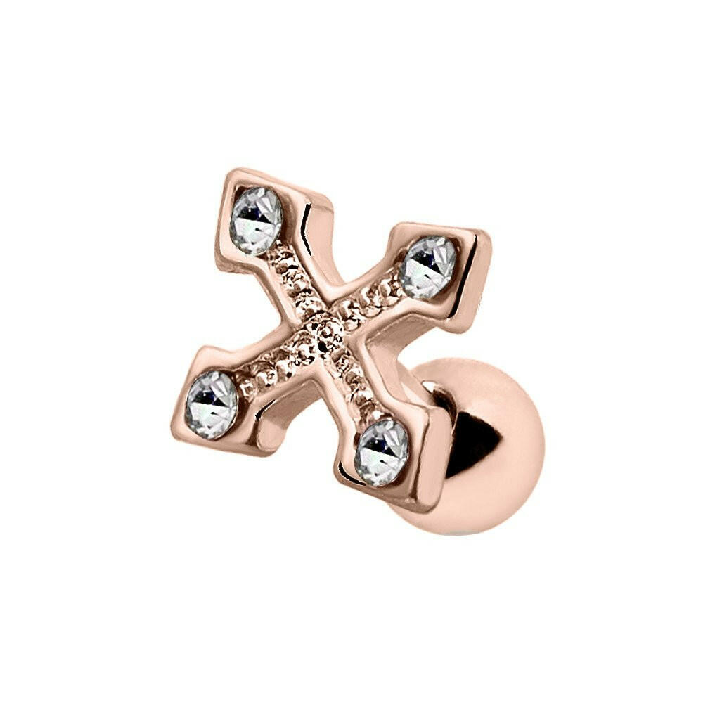 Gold Plated Jeweled Cross Bottony Cartilage Earring - Impulse Piercings