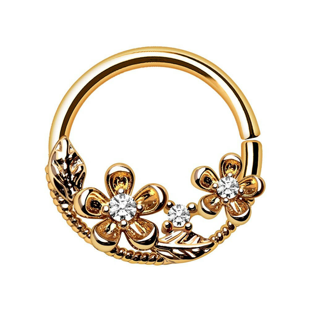 Gold Plated Jeweled Flower Field Seamless Ring.