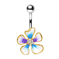 Gold Plated Jeweled Hibiscus Flower Navel Ring.