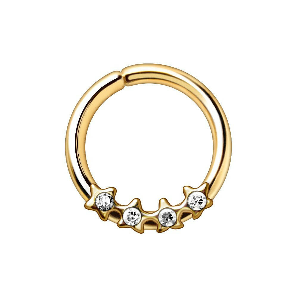 Gold Plated Jeweled Stars Annealed Seamless Ring.