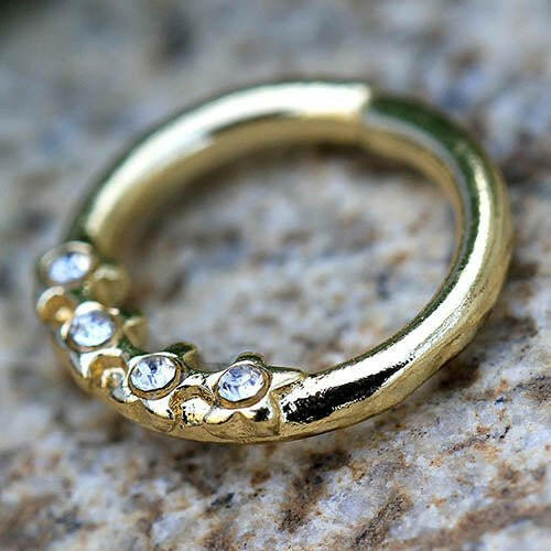 Gold Plated Jeweled Stars Annealed Seamless Ring - Impulse Piercings