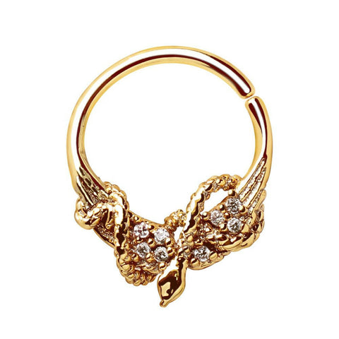 Gold Plated Jeweled Wings and Snake Seamless Ring / Septum Ring.