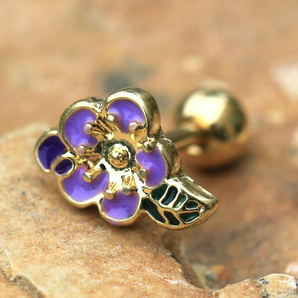 Gold Plated Lavender Flower Cartilage Earring - Impulse Piercings