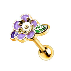 Gold Plated Lavender Flower Cartilage Earring.