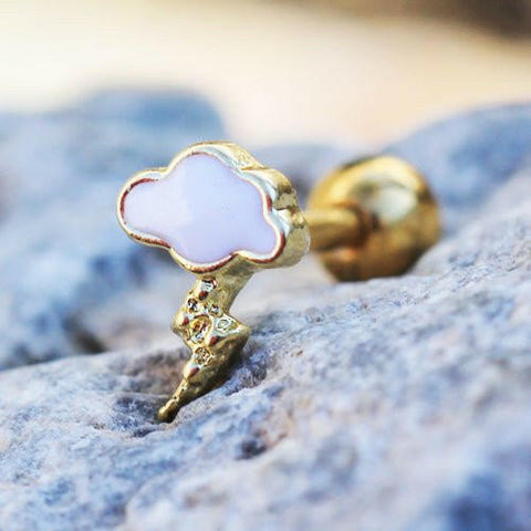 Gold Plated Lightning Cloud Cartilage Earring - Impulse Piercings