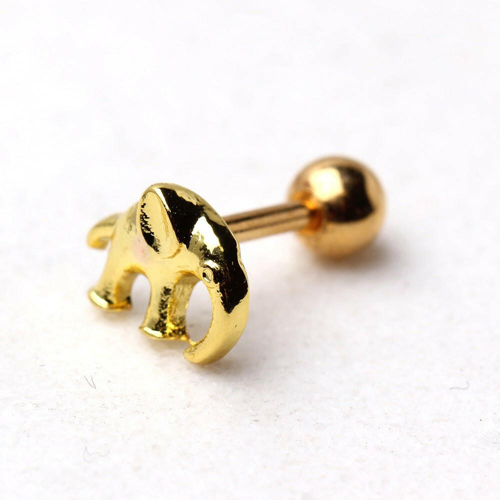 Gold Plated Long Trunk Elephant Cartilage Earring.