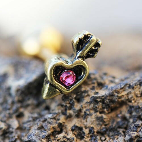 Gold Plated Mini Arrowed Heart Cartilage Earring - Impulse Piercings