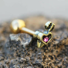 Gold Plated Mini Arrowed Heart Cartilage Earring - Impulse Piercings